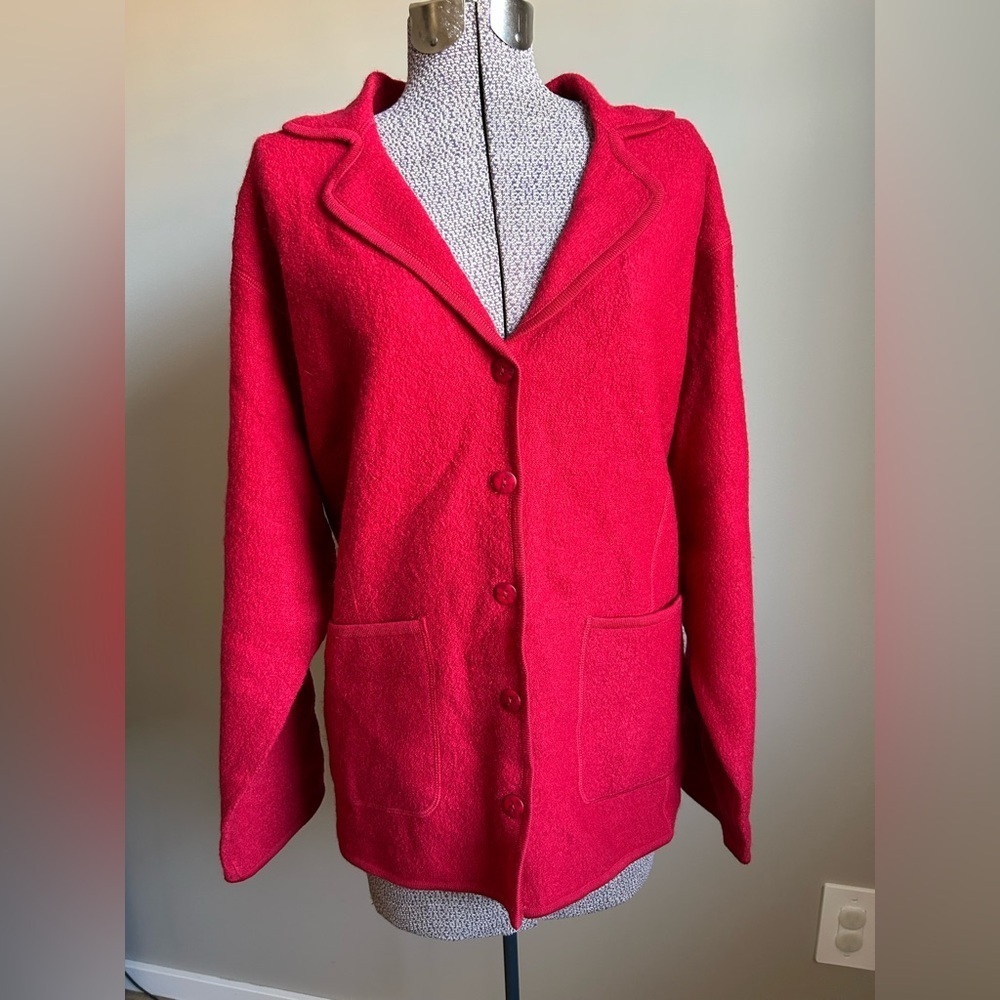 100% Pure New Wool Women's Red Button-Up cardigan sweater woolmark Jacket